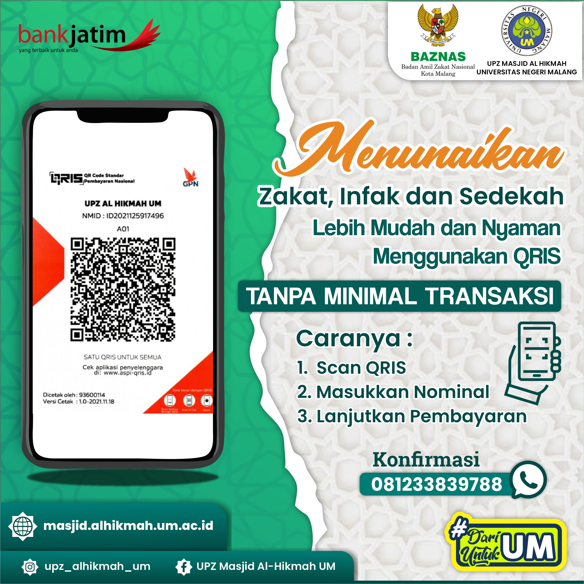 UPZ Masjid Al Hikmah UM Melayani Zakat Infak dan Sedekah Melalui QRIS