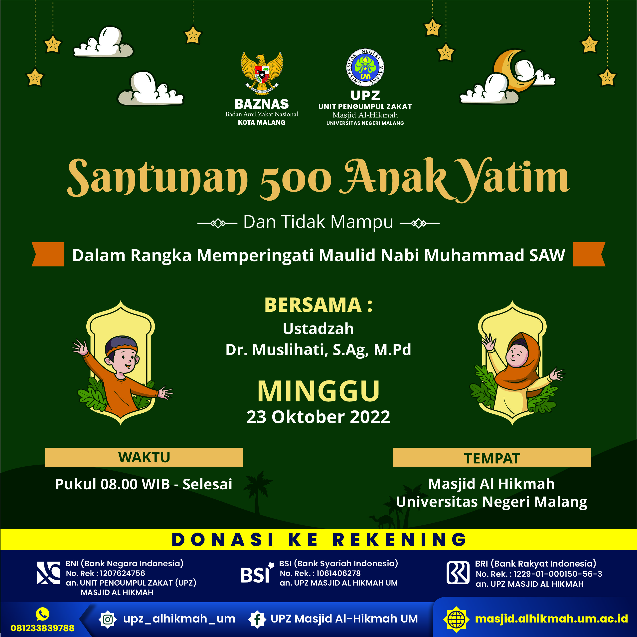 UPZ Masjid Al-Hikmah Berbagi Bersama 500 Anak Yatim dan Tidak Mampu dalam rangka Memperingati Maulid Nabi Muhammad SAW