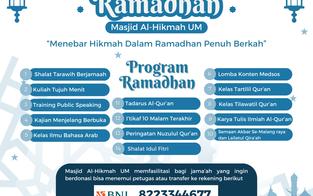Program Kegiatan Masjid Al-Hikmah UM di bulan Ramadhan 1445 H